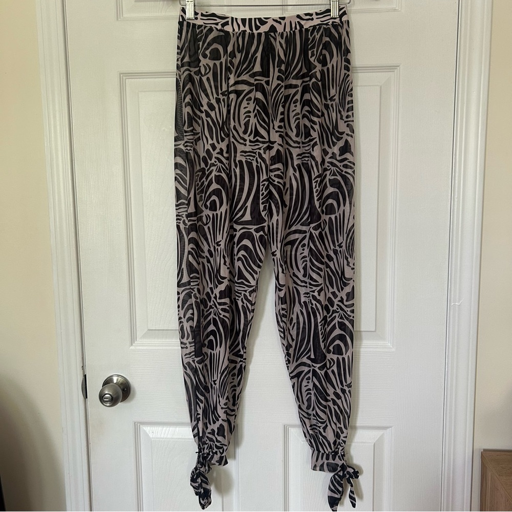 Sheer Print Tie-Ankle Cover Up Pants | Mesh Beach Pants
